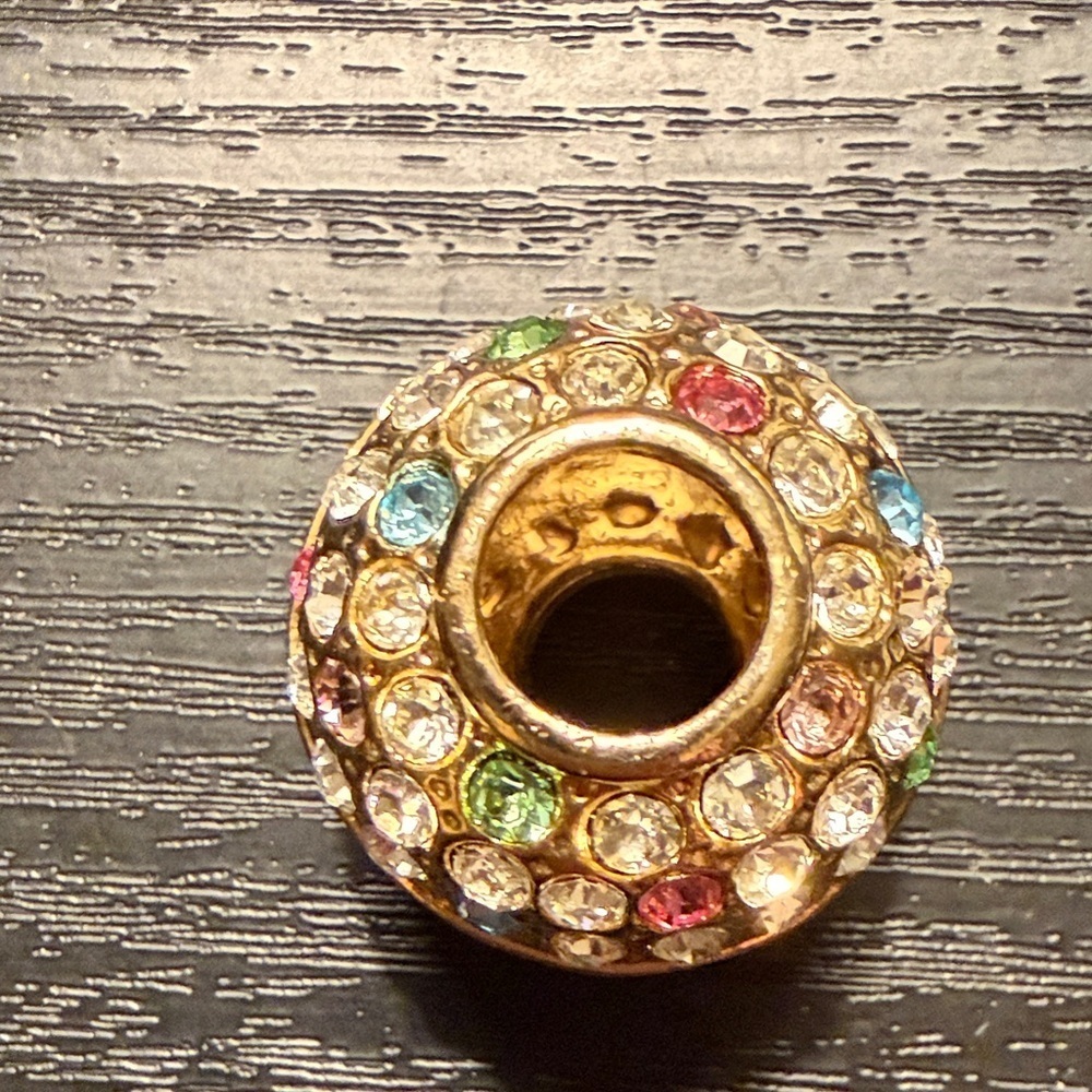 D’Orlan Vintage 22kt Goldplated sphere Pendant w Multicolor Swarovski Crystals - Picture 3 of 4